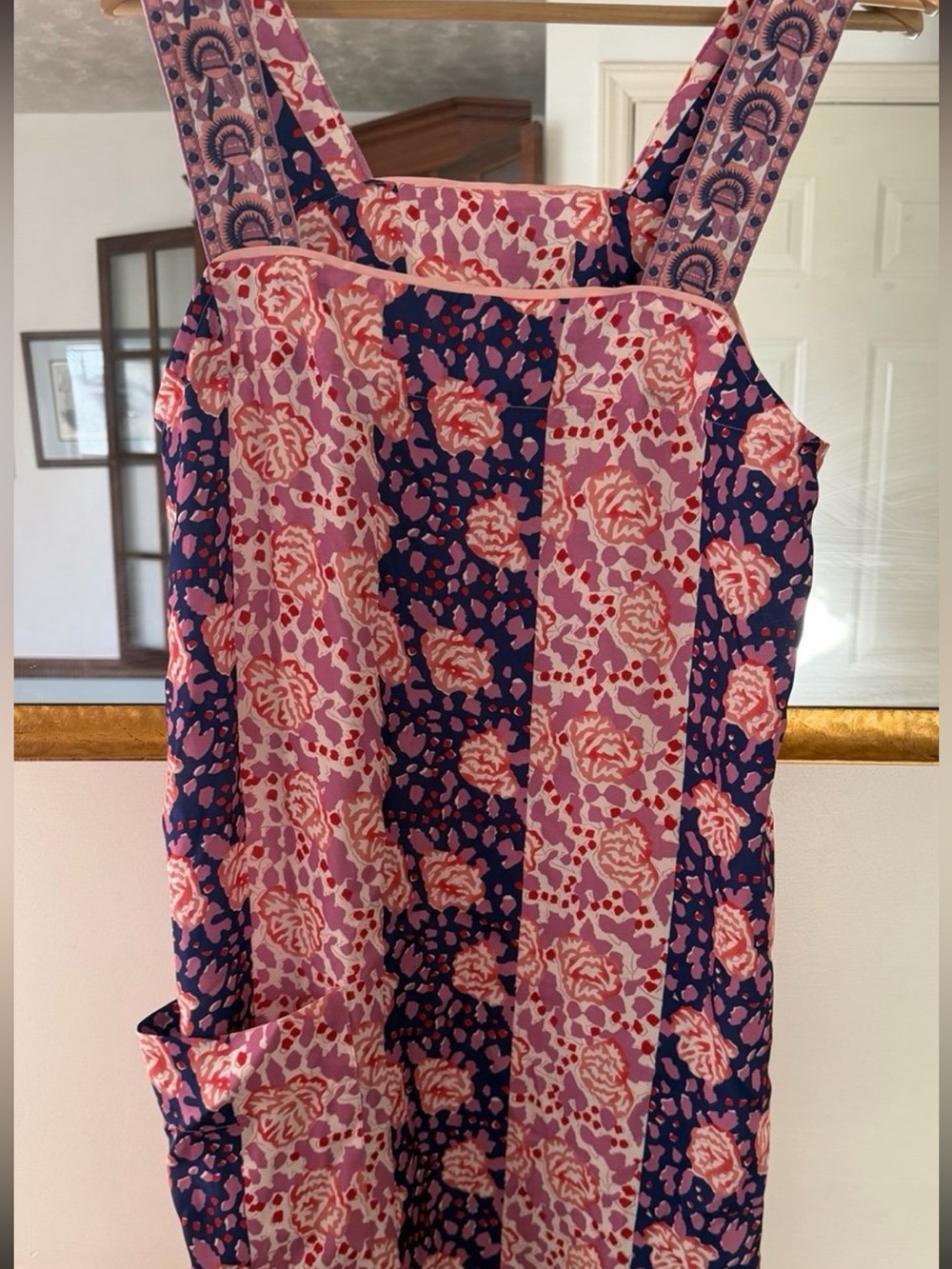 Anthropologie TINY Patchwork Pinafore Dress Blue Pink Cotton Blend Size Small
